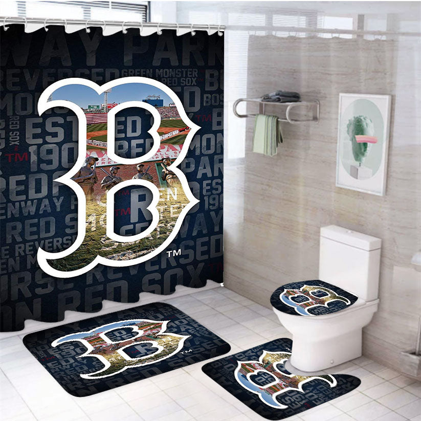 Mlb Boston Red Sox Reversed 4Pcs Bathroom Set Shower Curtain