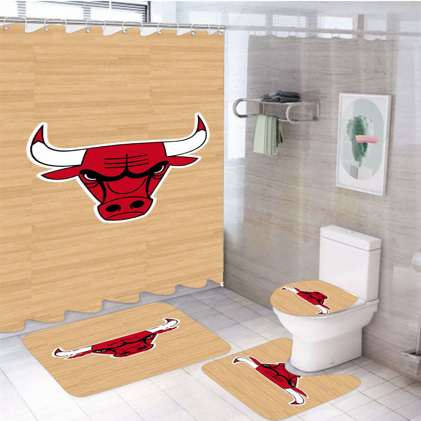 Nba - Chicago Bulls Wallpaper 4Pcs Bathroom Set Shower Curtain