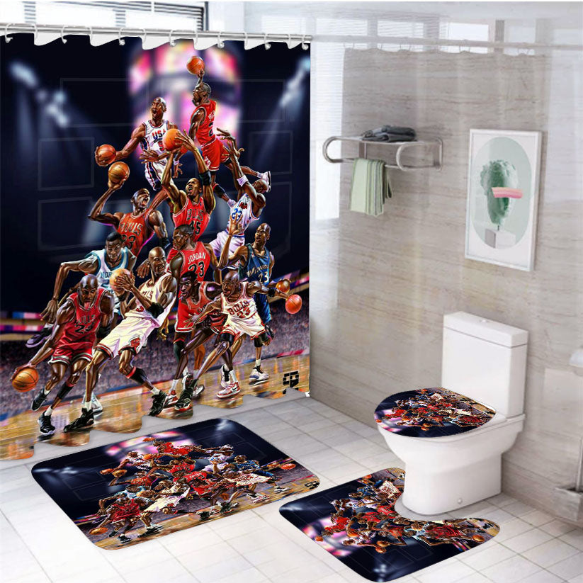 Nba Star Best Basket Ball 4Pcs Bathroom Set Shower Curtain