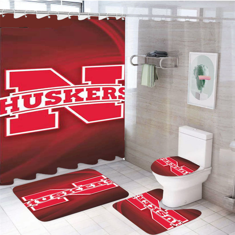 Nebraska Cornhuskers Red Swirls 4Pcs Bathroom Set Shower Curtain