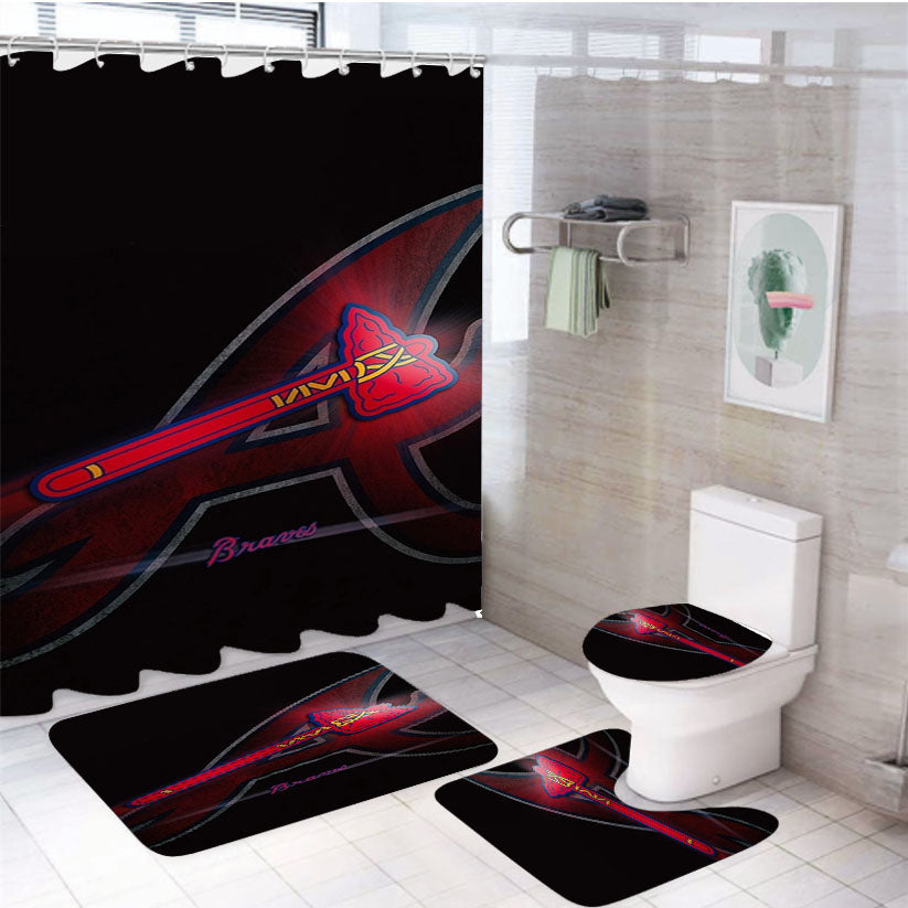 New Atlanta Braves Mlb 7 4Pcs Bathroom Set Shower Curtain