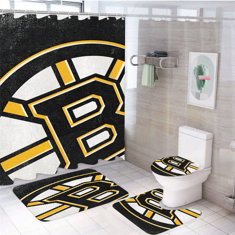 New Boston Bruins Logo 4Pcs Bathroom Set Shower Curtain