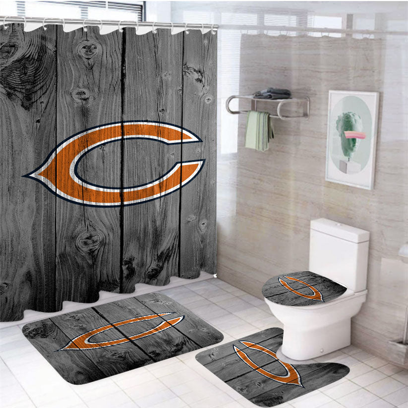 New Chicago Bears Nfl Logo Dark Wood Wallpaper 4Pcs Bathroom Set Shower Curtain