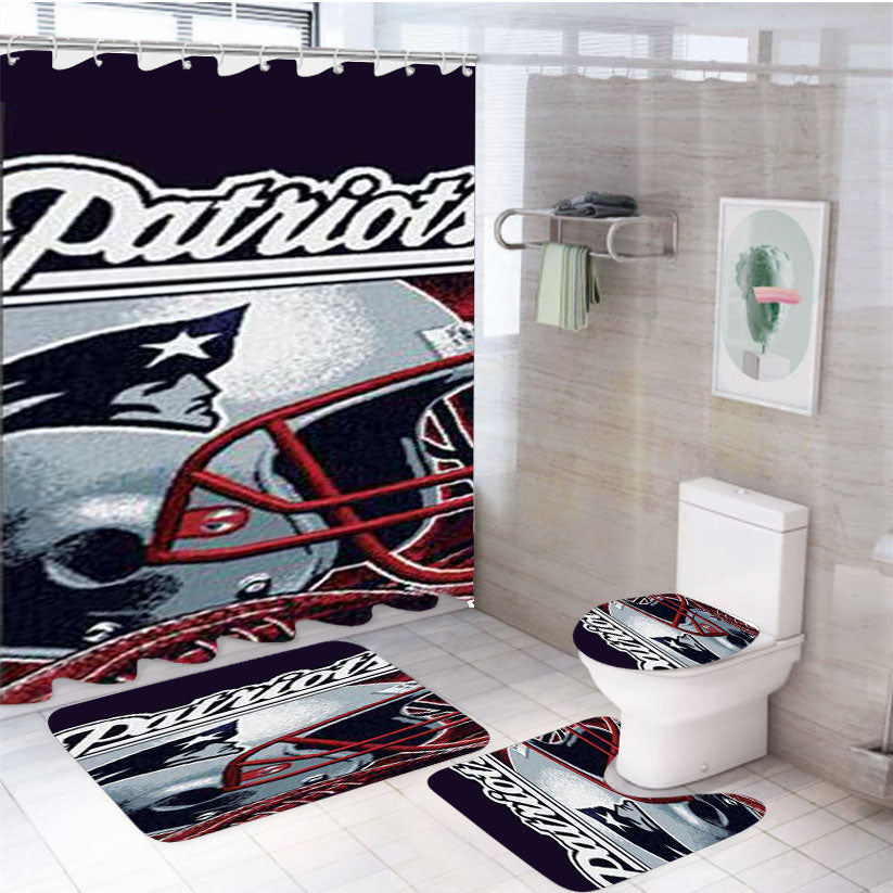 New England Patriots Rough Helmet 4Pcs Bathroom Set Shower Curtain