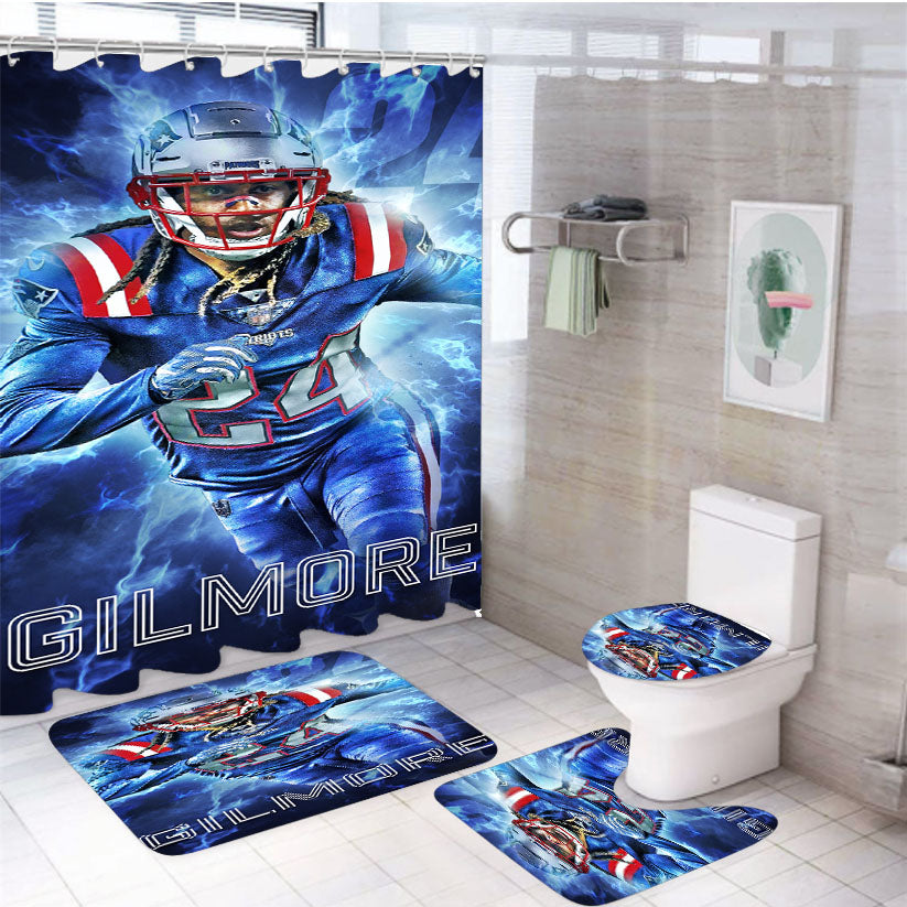 New England Patriots Stephon Gilmore 2 4Pcs Bathroom Set Shower Curtain