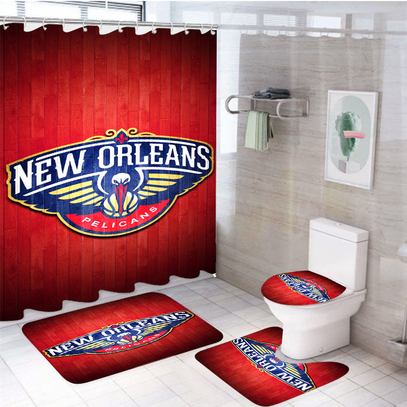 New Orleans Pelicans Hardwood 4Pcs Bathroom Set Shower Curtain