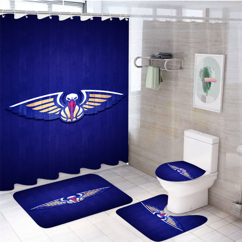 New Orleans Pelicans Hardwood 2 4Pcs Bathroom Set Shower Curtain