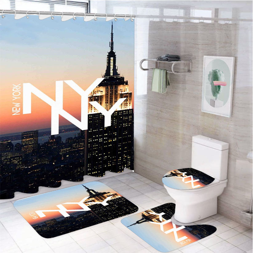 New York 4Pcs Bathroom Set Shower Curtain