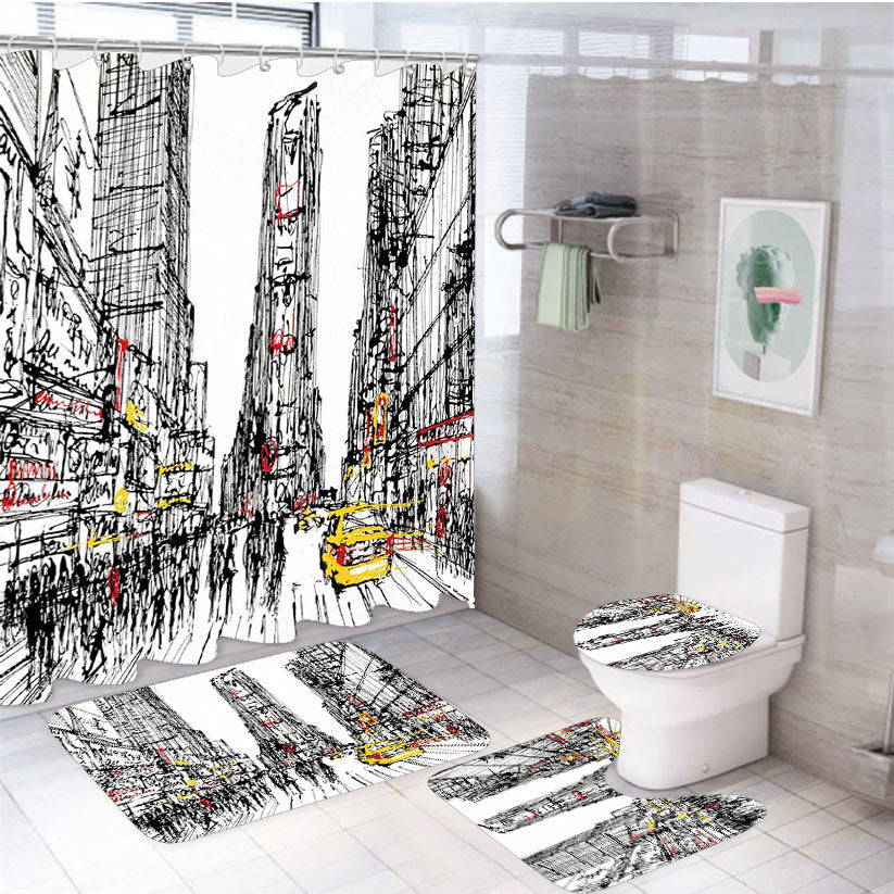 New York Art 4Pcs Bathroom Set Shower Curtain