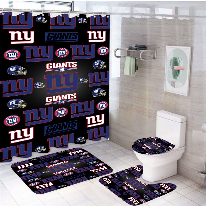 New York Giants Logo Pattern 4Pcs Bathroom Set Shower Curtain