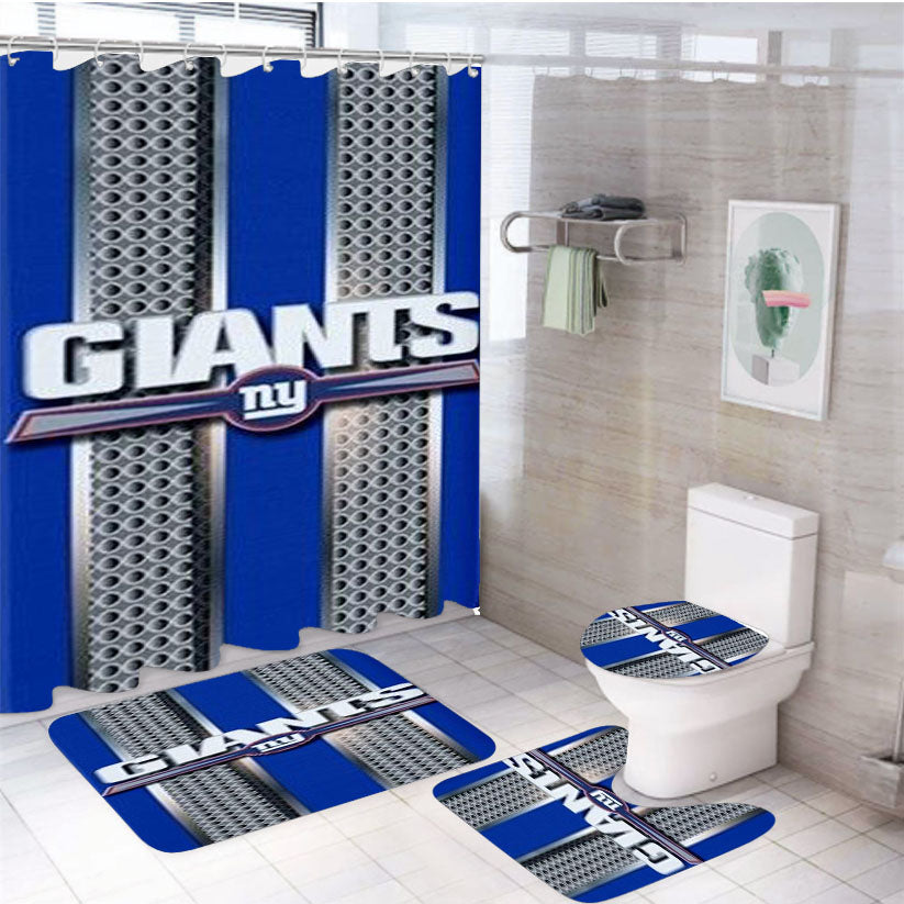 New York Giants Style Metal 4Pcs Bathroom Set Shower Curtain