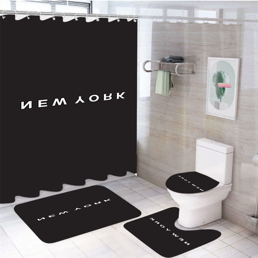 New York Minimalist Black And White 4Pcs Bathroom Set Shower Curtain