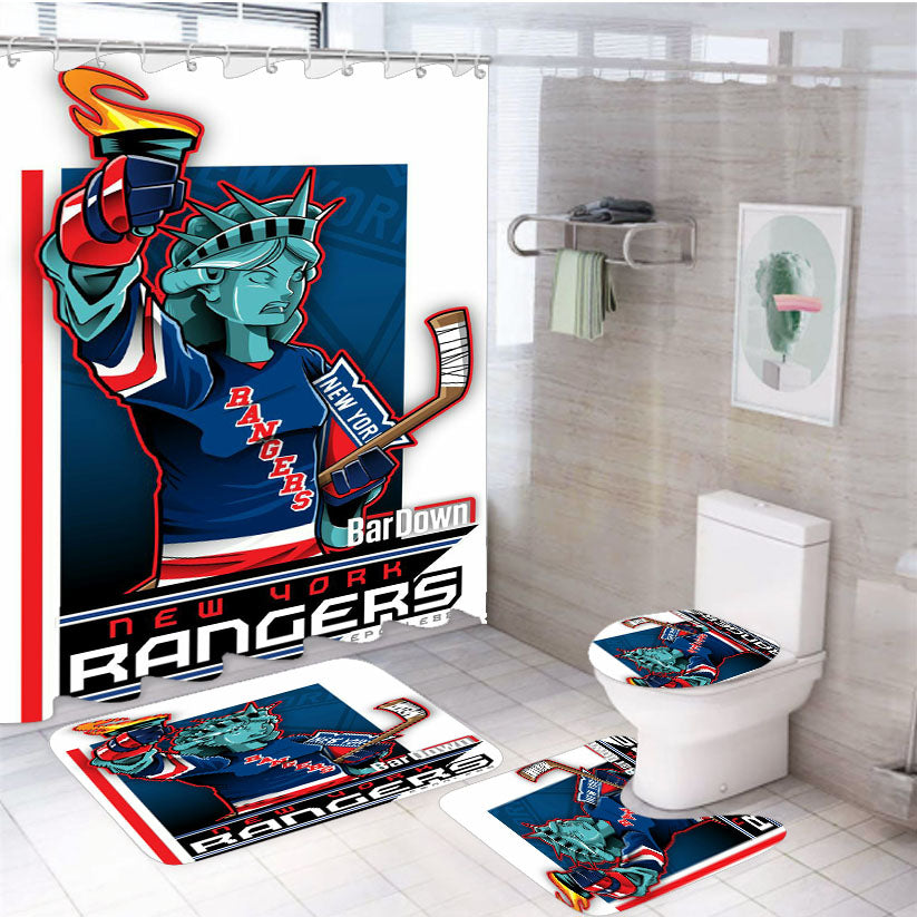 New York Rangers 4Pcs Bathroom Set Shower Curtain