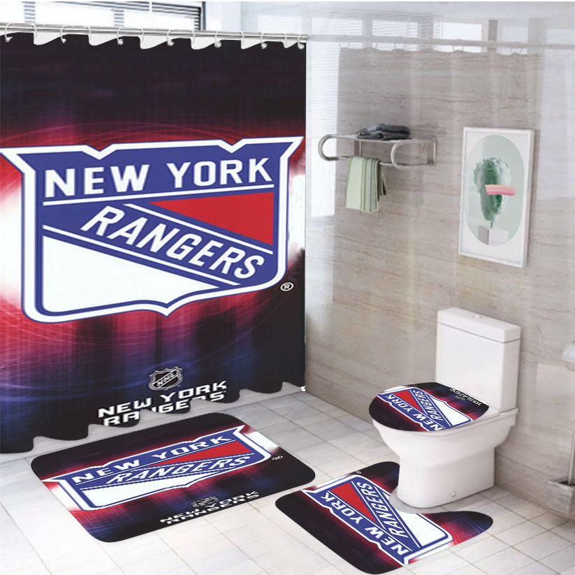 New York Rangers Nhl Sport 4Pcs Bathroom Set Shower Curtain