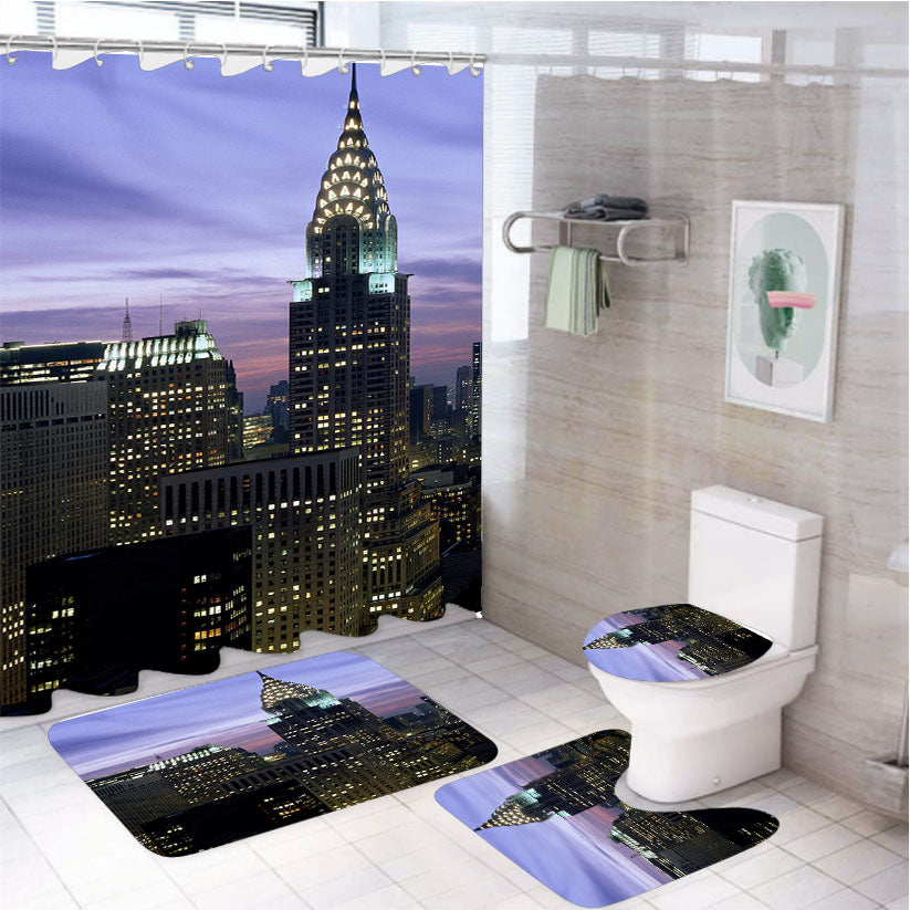 New York Sky View 4Pcs Bathroom Set Shower Curtain