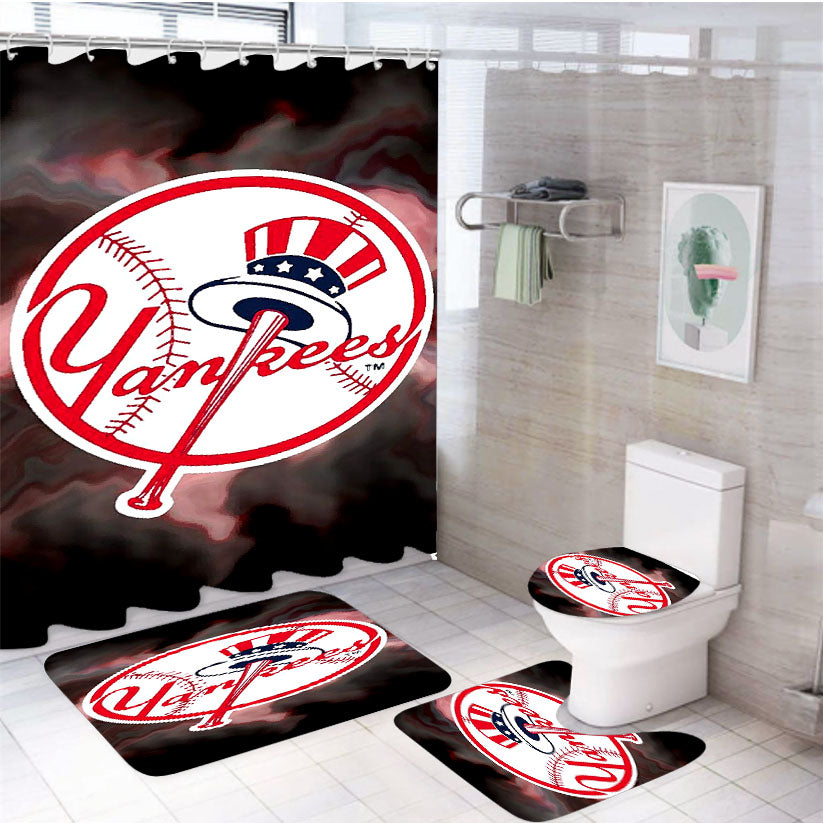 New York Yankees And Red Sox 4Pcs Bathroom Set Shower Curtain