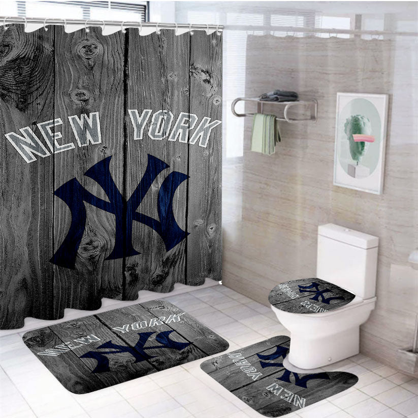 New York Yankees Baseball Wood 4Pcs Bathroom Set Shower Curtain