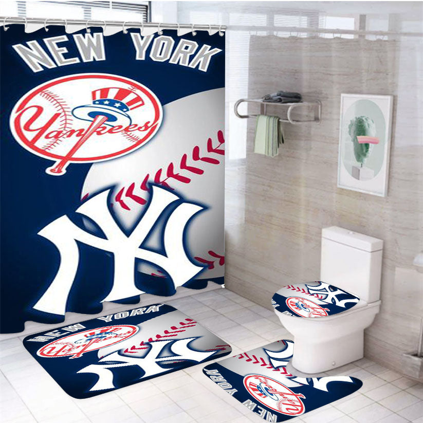 New York Yankees Logo 4Pcs Bathroom Set Shower Curtain
