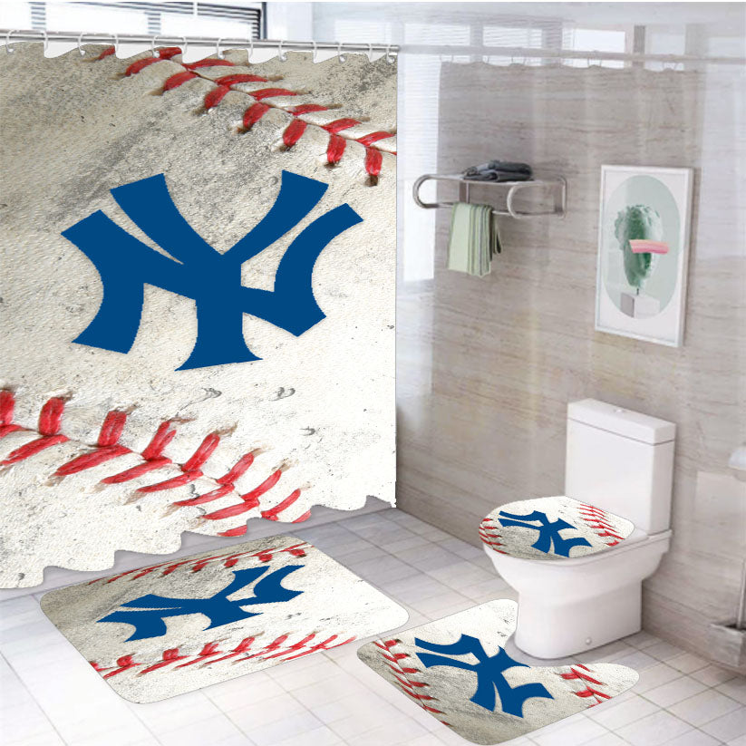 New York Yankees Logo Baseball Ball 4Pcs Bathroom Set Shower Curtain