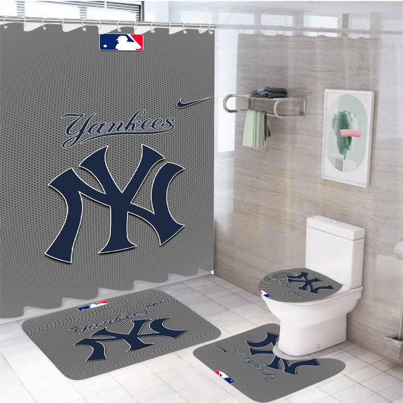 New York Yankees Logo Mlb 4Pcs Bathroom Set Shower Curtain