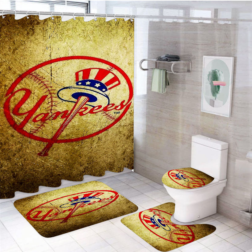 New York Yankees Vintage Art 4Pcs Bathroom Set Shower Curtain