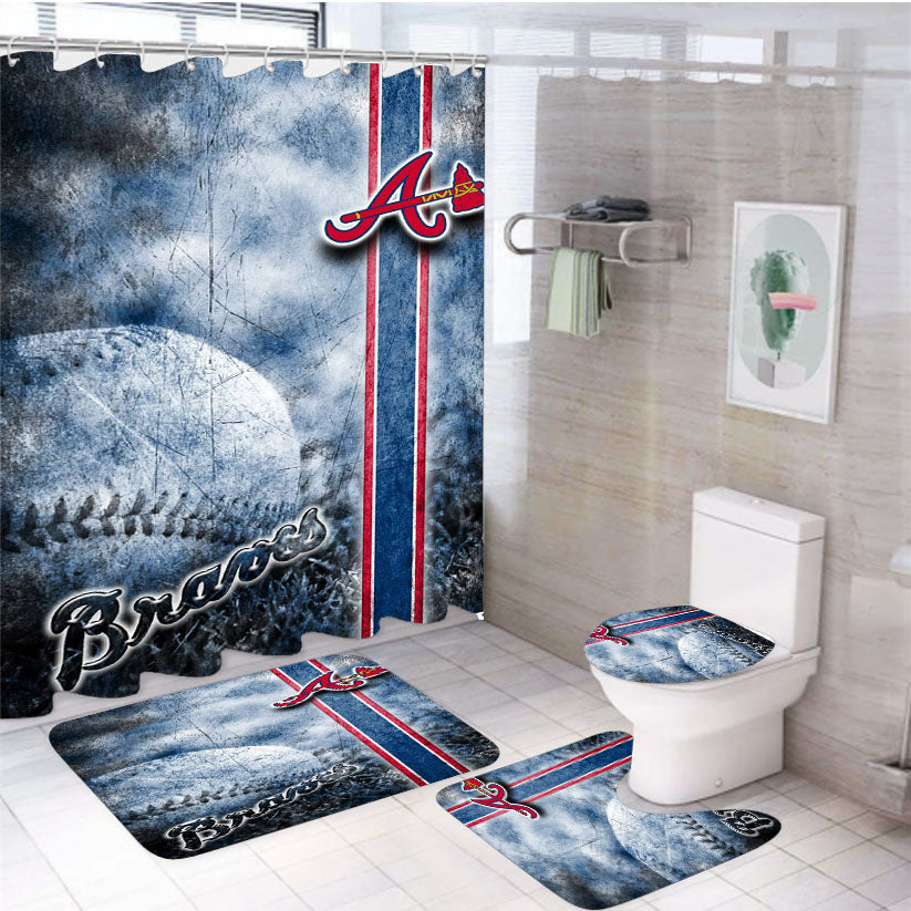 Nfl Atlanta Braves Wallpaper 4Pcs Bathroom Set Shower Curtain