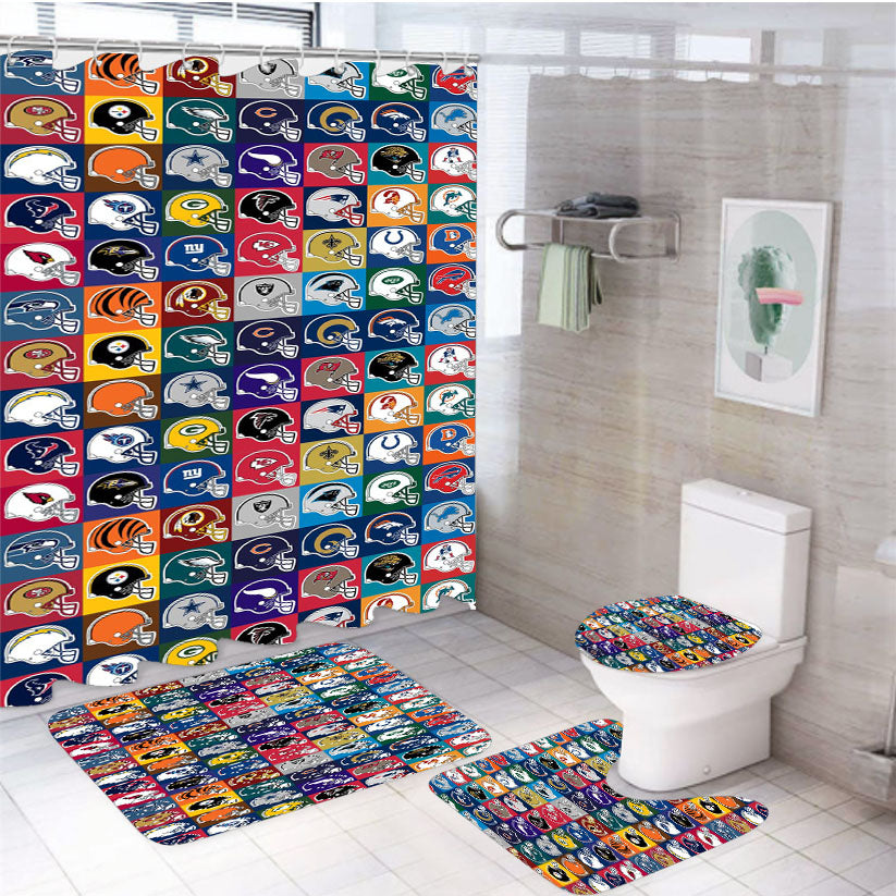 Nfl Helmet Logos Collection 4Pcs Bathroom Set Shower Curtain