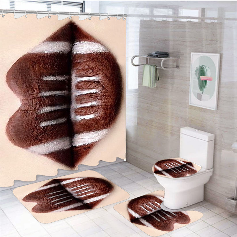 Nfl Makeup Lips 4Pcs Bathroom Set Shower Curtain