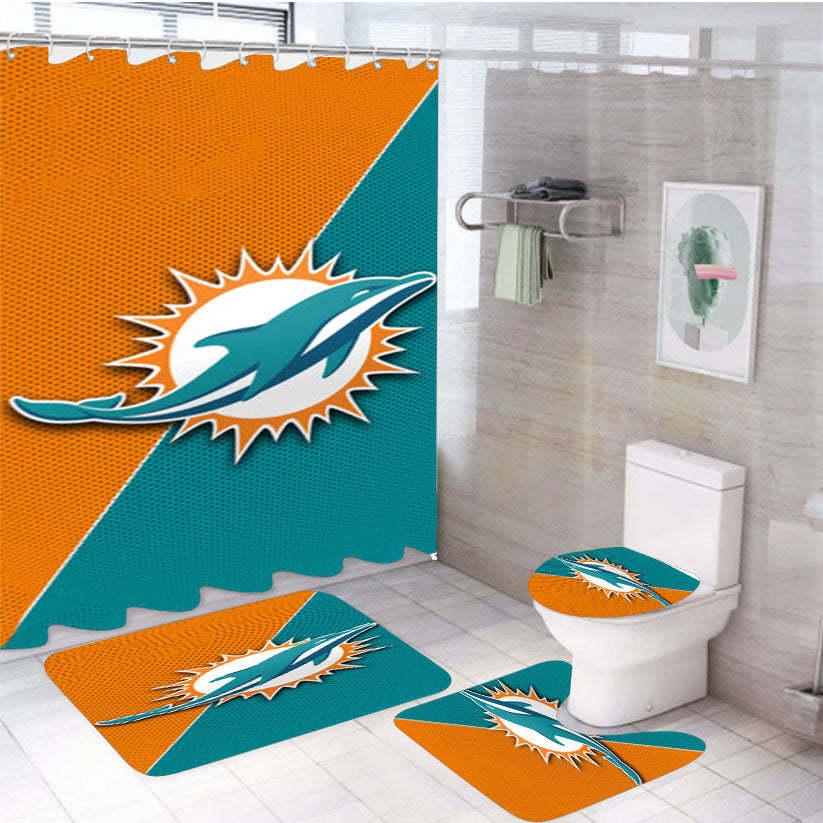 Nfl Miami Dolphins Logo 4Pcs Bathroom Set Shower Curtain