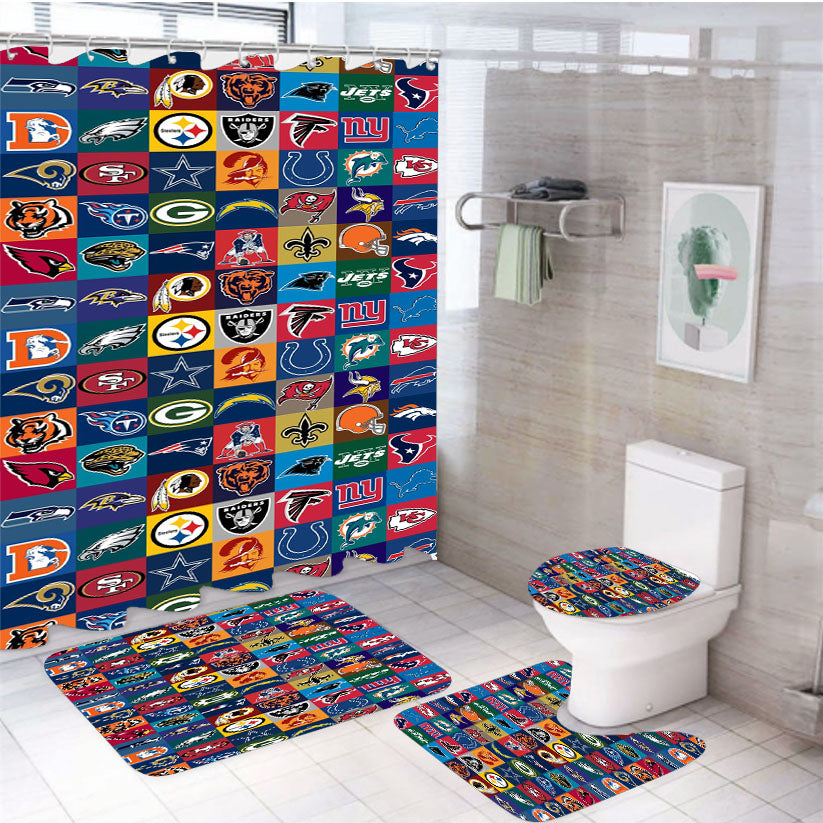 Nfl Teams Logo Collage Collection 4Pcs Bathroom Set Shower Curtain