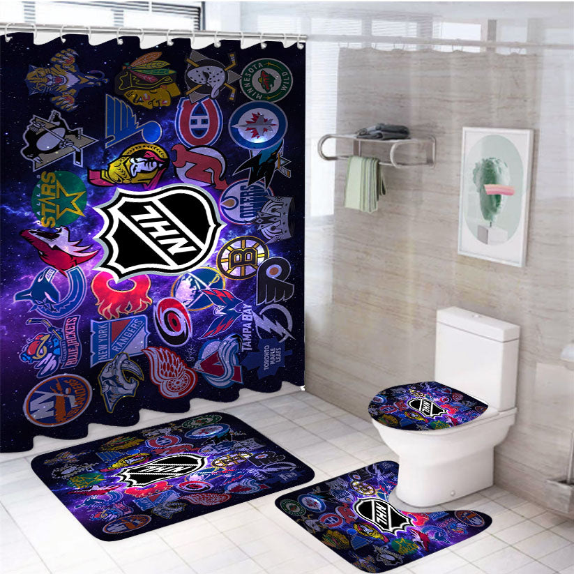 Nhl Teams Collage Wallpaper 4Pcs Bathroom Set Shower Curtain