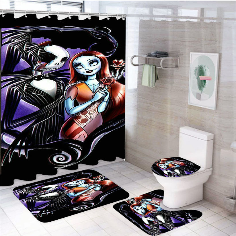 Nightmare Before Christmas Cartoon 4Pcs Bathroom Set Shower Curtain