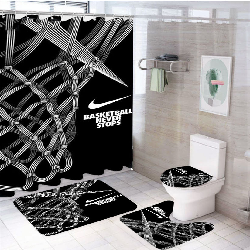 Nike Basketball Never Stops Art 4Pcs Bathroom Set Shower Curtain