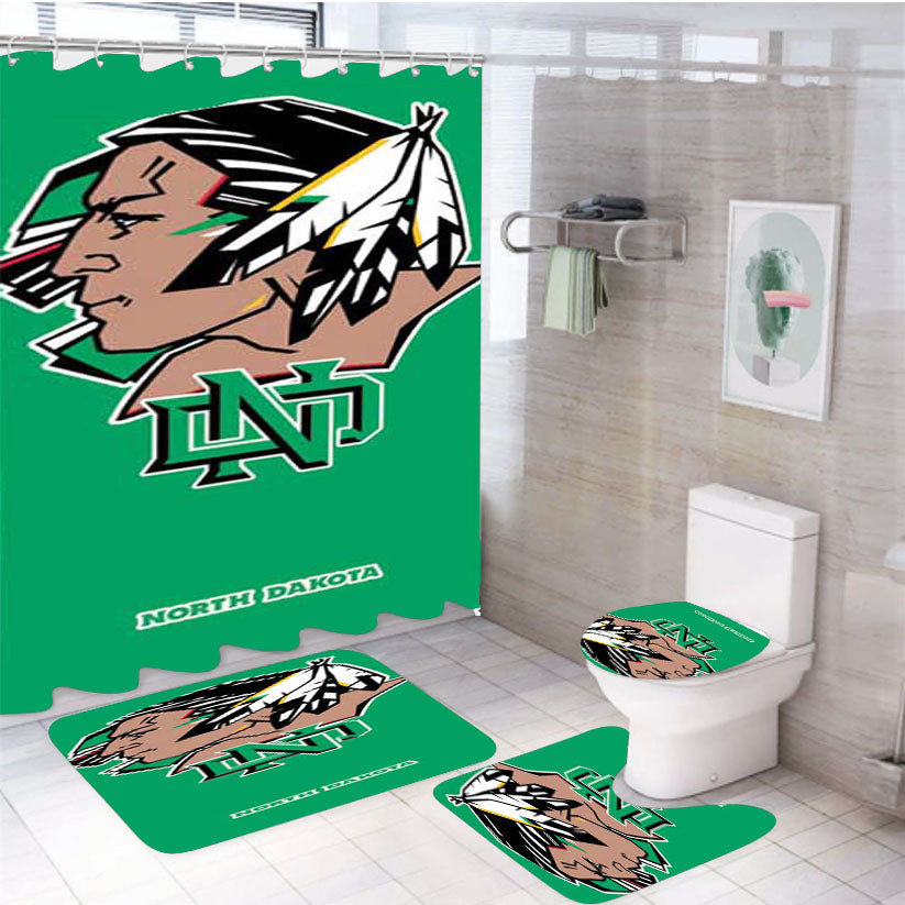 North Dakota Sioux Big Logo Green Bkg 4Pcs Bathroom Set Shower Curtain