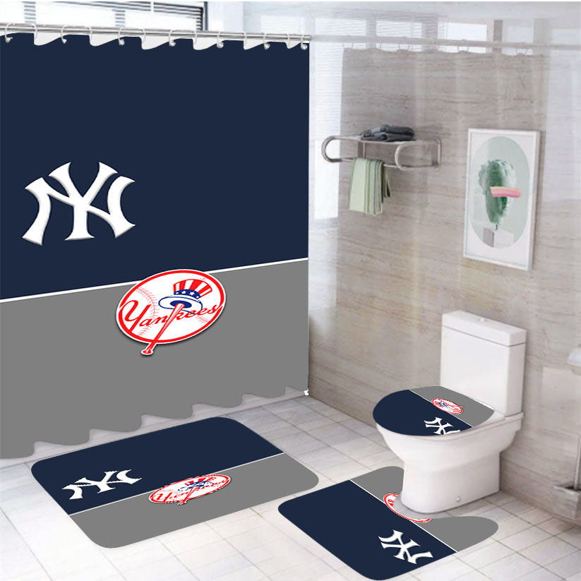 Ny Yankees Minimalist Wallpaper 4Pcs Bathroom Set Shower Curtain