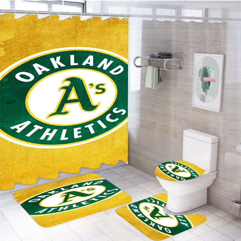 Oakland Athletics Logo 4Pcs Bathroom Set Shower Curtain