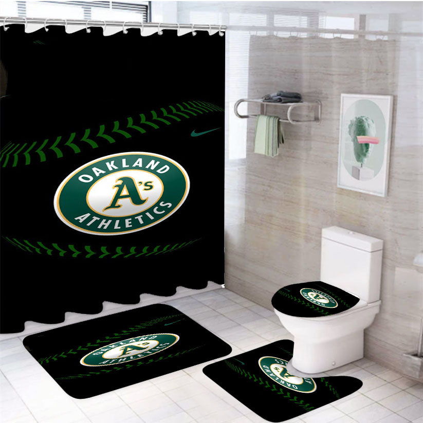 Oakland Athletics Mlb Black 4Pcs Bathroom Set Shower Curtain