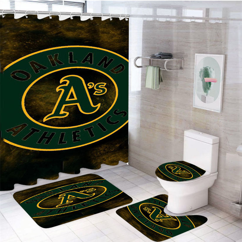 Oakland Athletics Texture 4Pcs Bathroom Set Shower Curtain