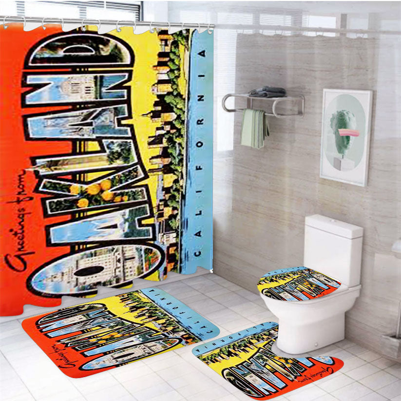 Oakland Postcard 4Pcs Bathroom Set Shower Curtain