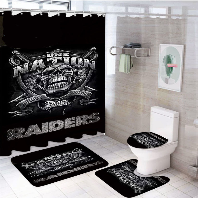 Oakland Raiders Black One Nation 4Pcs Bathroom Set Shower Curtain