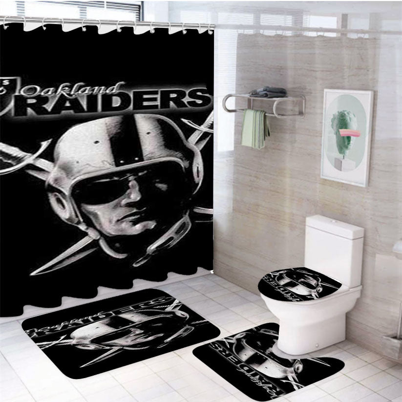 Oakland Raiders Face 4Pcs Bathroom Set Shower Curtain