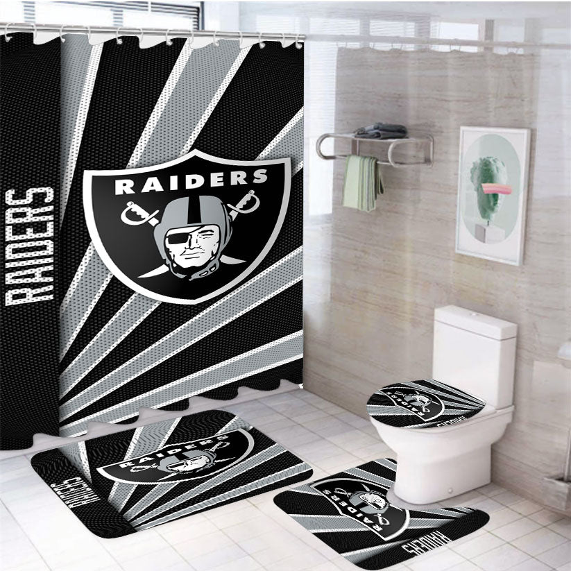Oakland Raiders Stripe Wallpaper 4Pcs Bathroom Set Shower Curtain