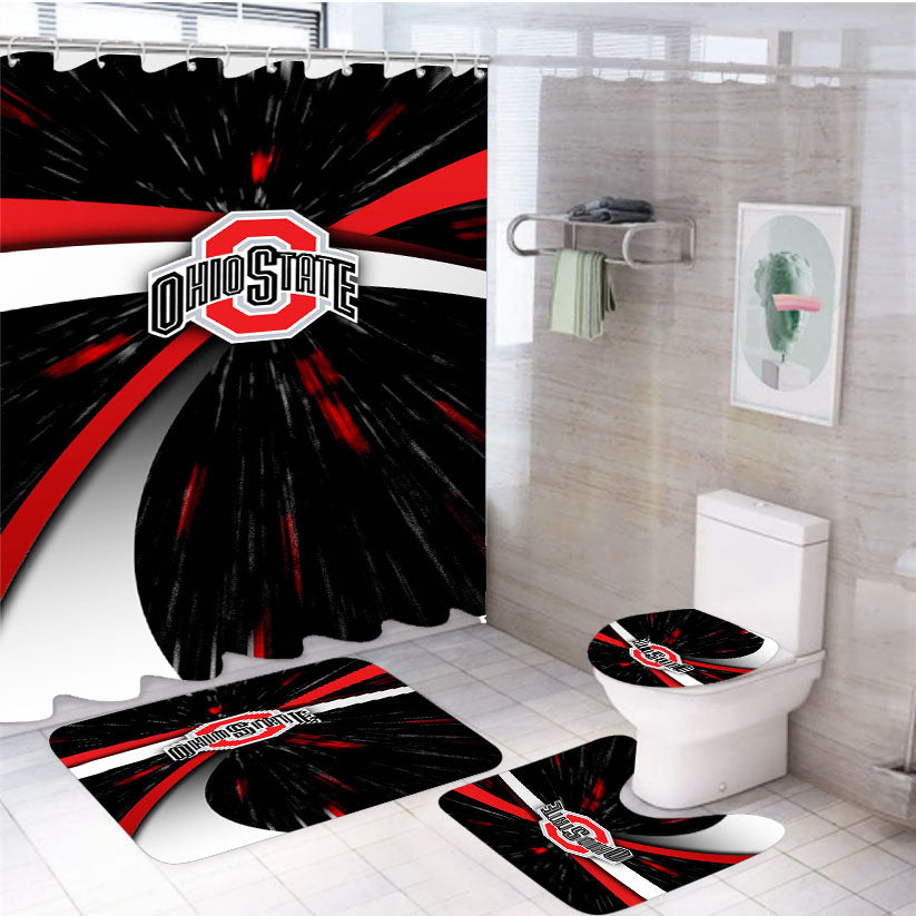 Ohio State Buckeyes 4Pcs Bathroom Set Shower Curtain