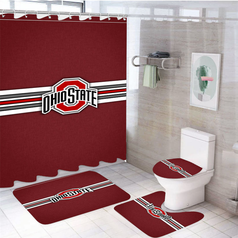 Ohio State Buckeyes Vintage Stripe 4Pcs Bathroom Set Shower Curtain