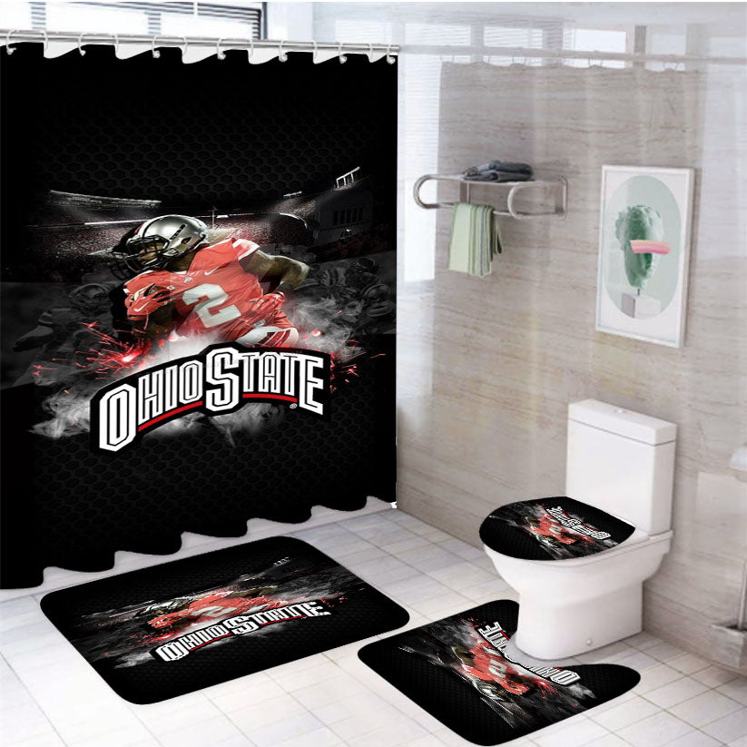 Ohio State Buckeyes Wallpaper 4Pcs Bathroom Set Shower Curtain