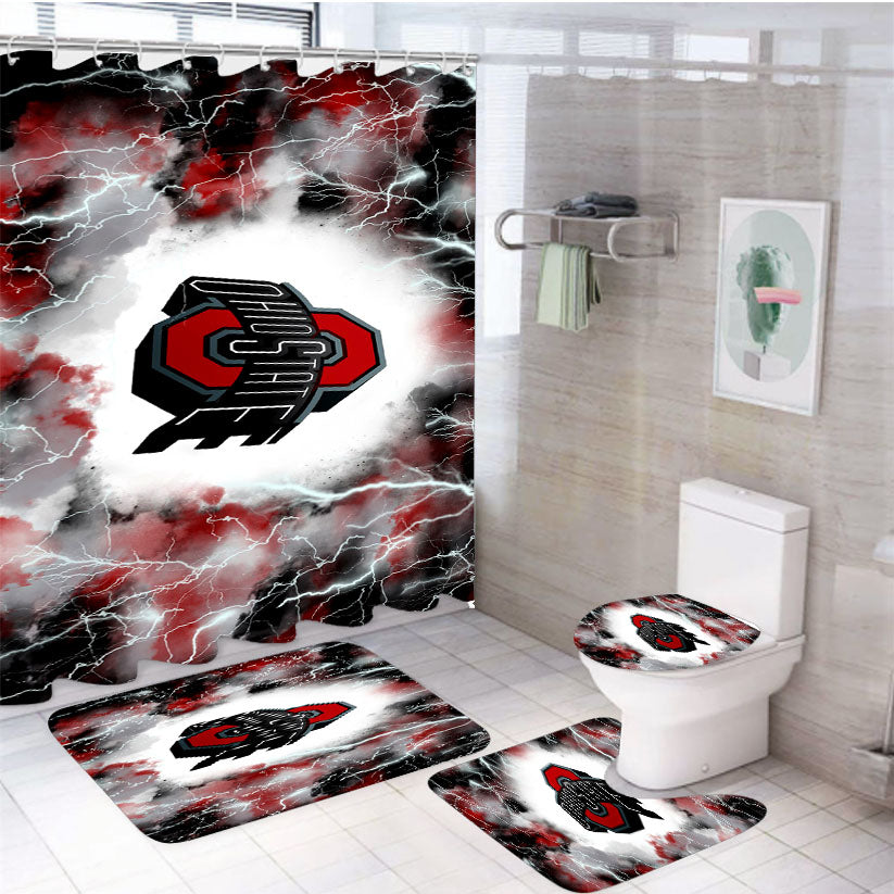 Ohio State Football Logo 4Pcs Bathroom Set Shower Curtain