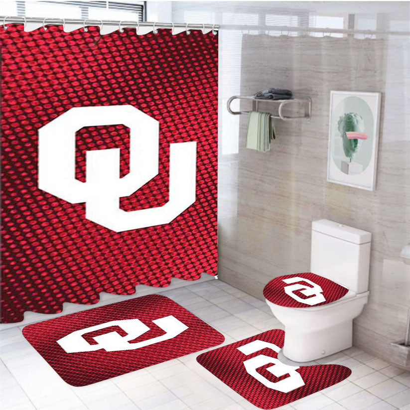 Ok Sooners Halftone Red 4Pcs Bathroom Set Shower Curtain