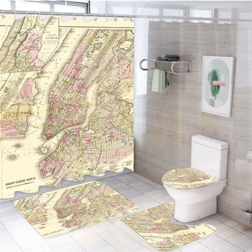 Old New York City Map 4Pcs Bathroom Set Shower Curtain