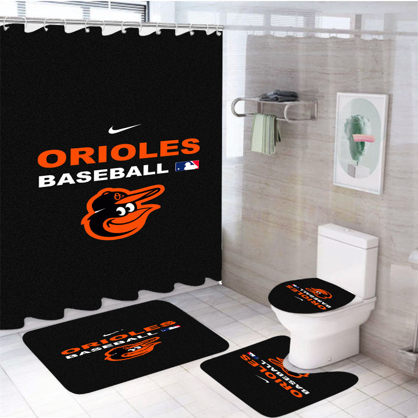 Orioles Baseball 4Pcs Bathroom Set Shower Curtain