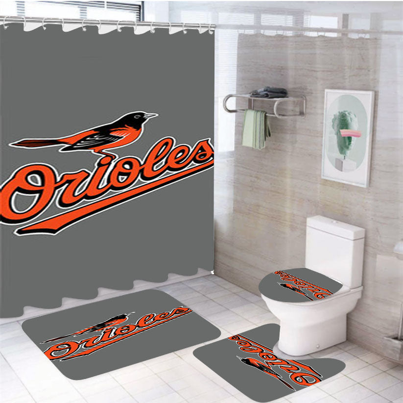 Orioles Baseball Logo Gray 4Pcs Bathroom Set Shower Curtain